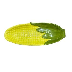 Fulmer's 1970's Corn on the Cob Serving Dish Platter Yellow Green‎ Vintage
